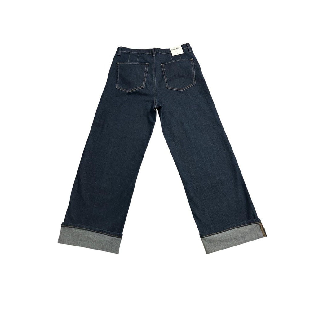 Nine West Jeans Wide Leg Pants Womens 12 Dark Blue New Cuffed High Rise Denim - Picture 4 of 11